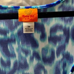 Ruby Rd. Aqua and Navy Patterned Maxi Dress - 3X